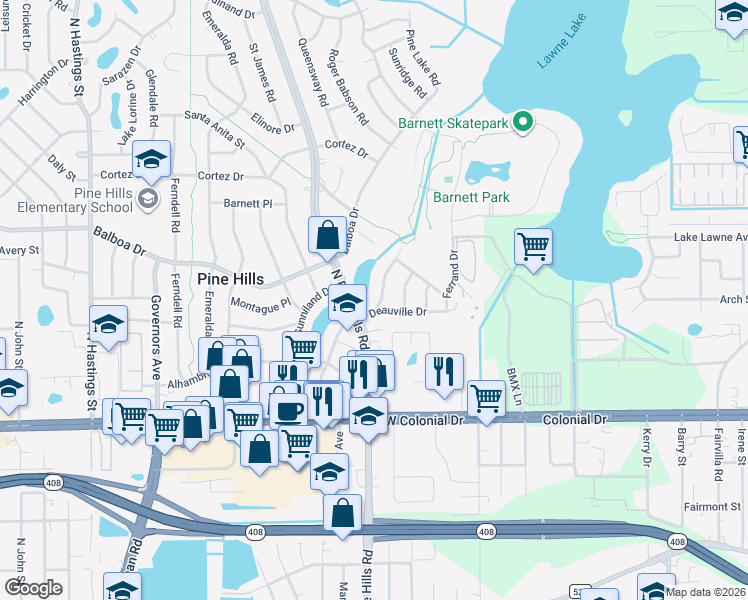 map of restaurants, bars, coffee shops, grocery stores, and more near 900 Alecon Drive in Orlando