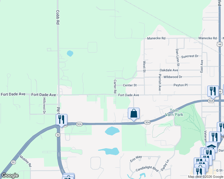 map of restaurants, bars, coffee shops, grocery stores, and more near 9023 Carter Road in Brooksville