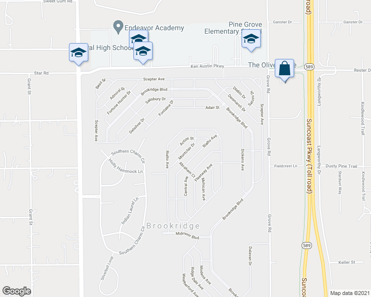 map of restaurants, bars, coffee shops, grocery stores, and more near 14297 Montclair Drive in Brooksville