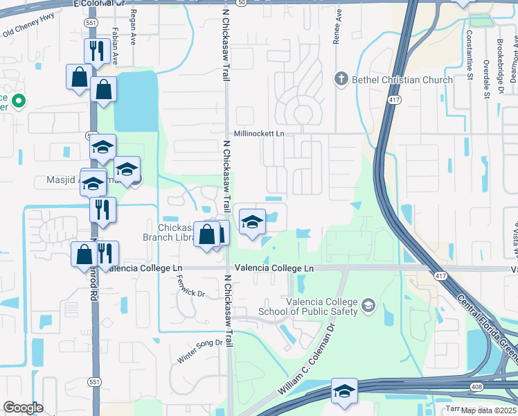 map of restaurants, bars, coffee shops, grocery stores, and more near 952 Courtyard Lane in Orlando