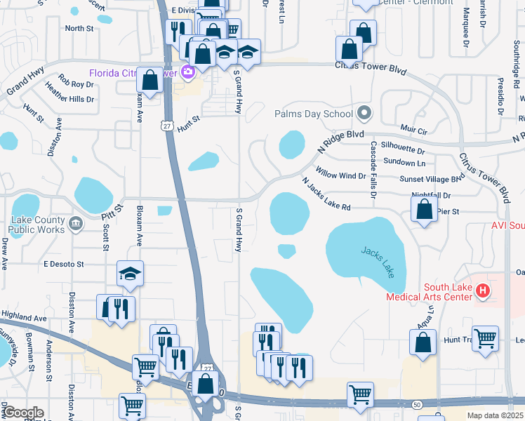 map of restaurants, bars, coffee shops, grocery stores, and more near 14432 Clerando Drive in Clermont