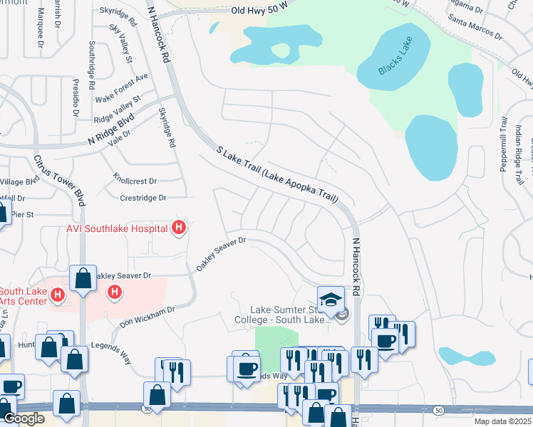 map of restaurants, bars, coffee shops, grocery stores, and more near 965 Dartmouth Avenue in Clermont