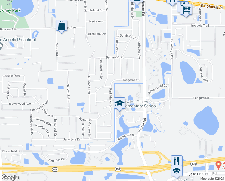 map of restaurants, bars, coffee shops, grocery stores, and more near 841 Park Manor Drive in Orlando