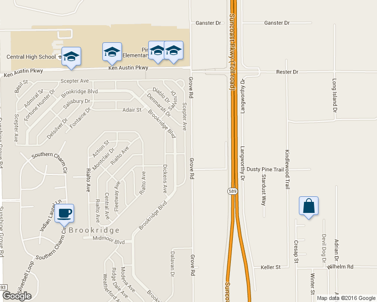map of restaurants, bars, coffee shops, grocery stores, and more near 9863 Scepter Avenue in Brooksville