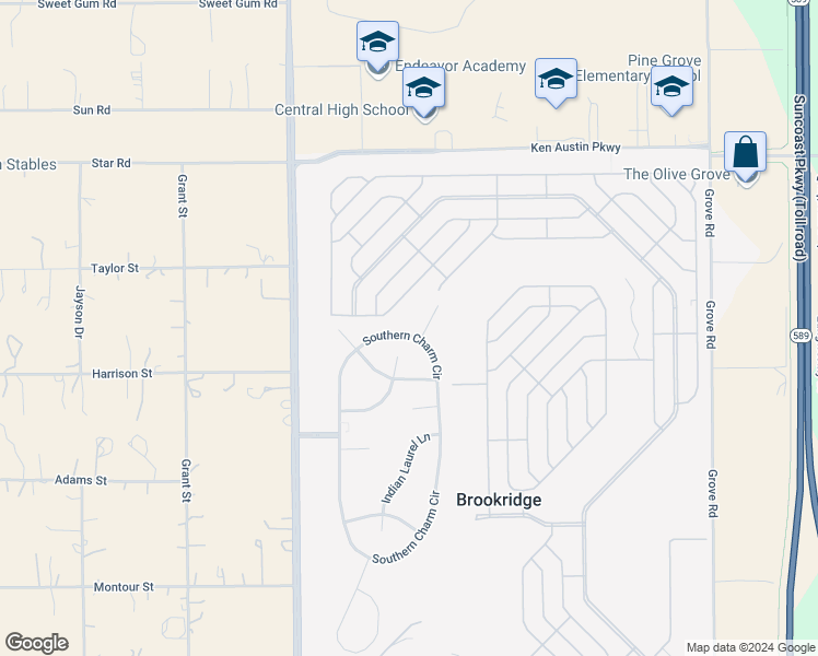 map of restaurants, bars, coffee shops, grocery stores, and more near 8751 Southern Charm Circle in Brooksville