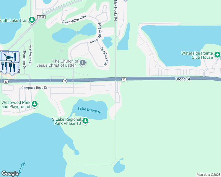 map of restaurants, bars, coffee shops, grocery stores, and more near 1316 Water Willow Drive in Groveland