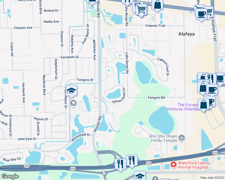 map of restaurants, bars, coffee shops, grocery stores, and more near 11164 Sylvan Pond Circle in Orlando
