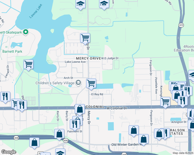 map of restaurants, bars, coffee shops, grocery stores, and more near 1151 Golden Gate Ave in Orlando