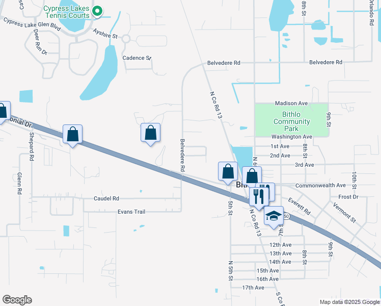 map of restaurants, bars, coffee shops, grocery stores, and more near 18069 2nd Ave in Orlando