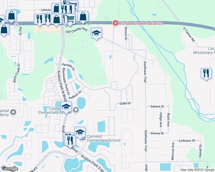 map of restaurants, bars, coffee shops, grocery stores, and more near 15255 Perdido Drive in Orlando
