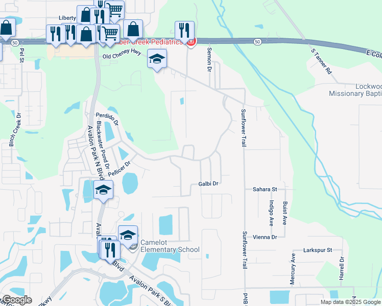 map of restaurants, bars, coffee shops, grocery stores, and more near 1657 Algonkin Loop in Orlando