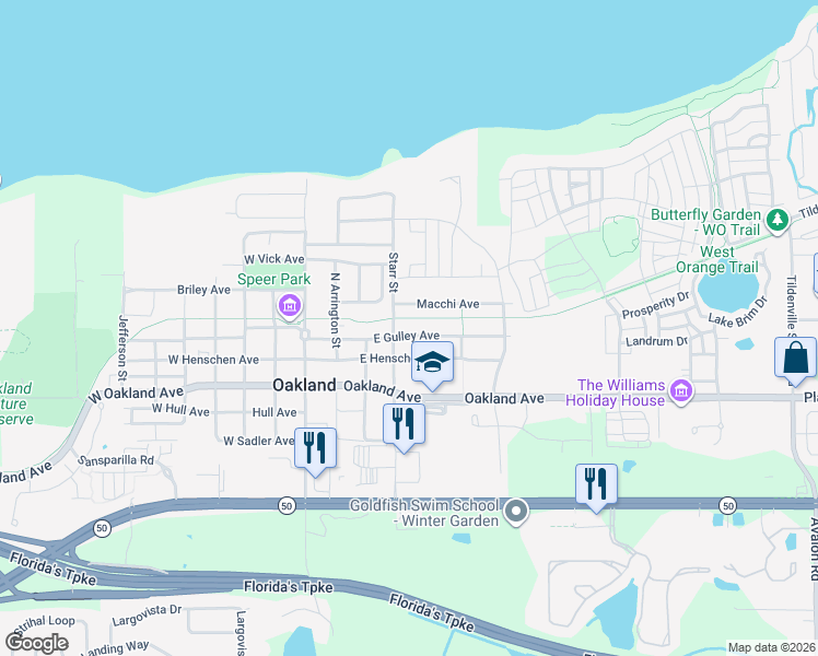map of restaurants, bars, coffee shops, grocery stores, and more near 307 East Gulley Avenue in Oakland