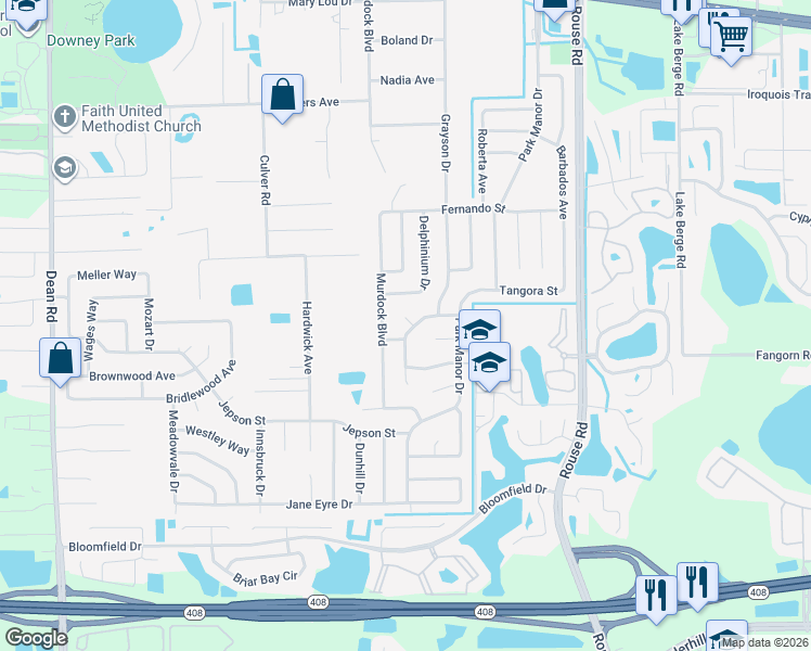map of restaurants, bars, coffee shops, grocery stores, and more near 10621 Bresslyn Boulevard in Orlando