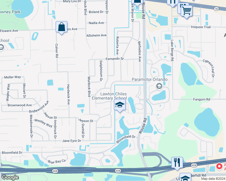 map of restaurants, bars, coffee shops, grocery stores, and more near 841 Park Manor Drive in Orlando