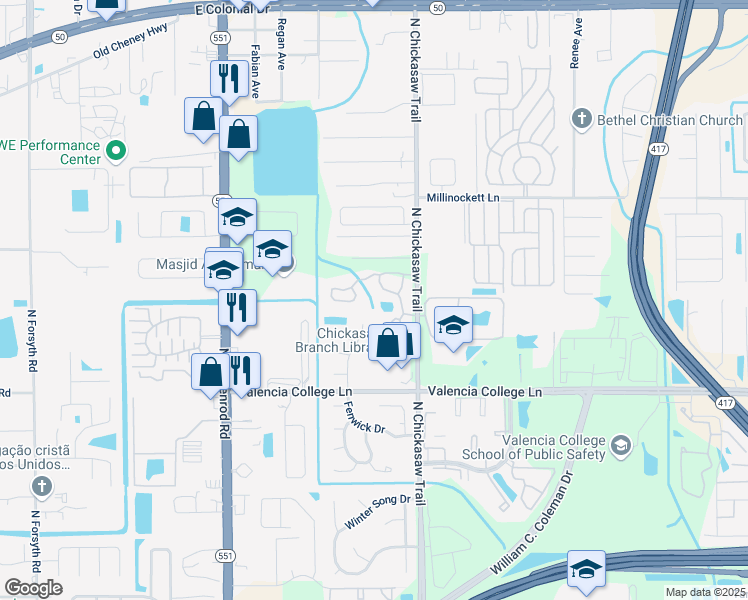 map of restaurants, bars, coffee shops, grocery stores, and more near 1002 Jib Drive in Orlando