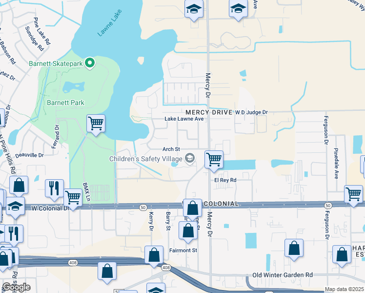 map of restaurants, bars, coffee shops, grocery stores, and more near 1200 Dewey Avenue in Orlando
