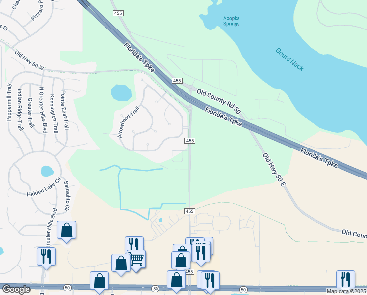 map of restaurants, bars, coffee shops, grocery stores, and more near 232 Camelot Loop in Clermont
