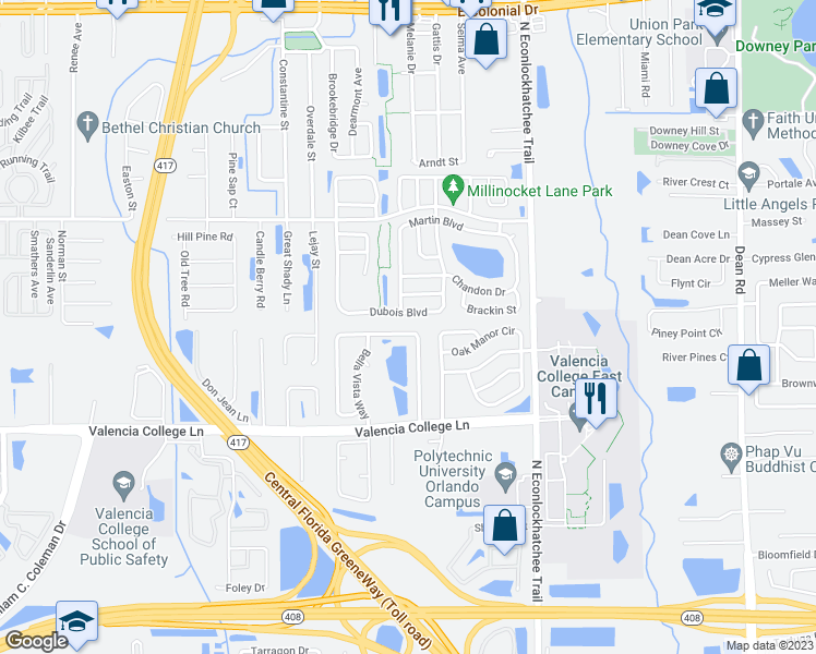map of restaurants, bars, coffee shops, grocery stores, and more near 941 Vista Palma Way in Orlando