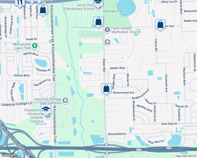 map of restaurants, bars, coffee shops, grocery stores, and more near 9752 Piney Point Circle in Orlando