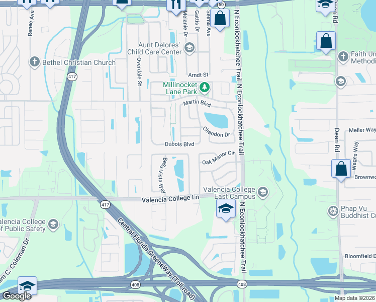 map of restaurants, bars, coffee shops, grocery stores, and more near 946 Vista Palma Way in Orlando