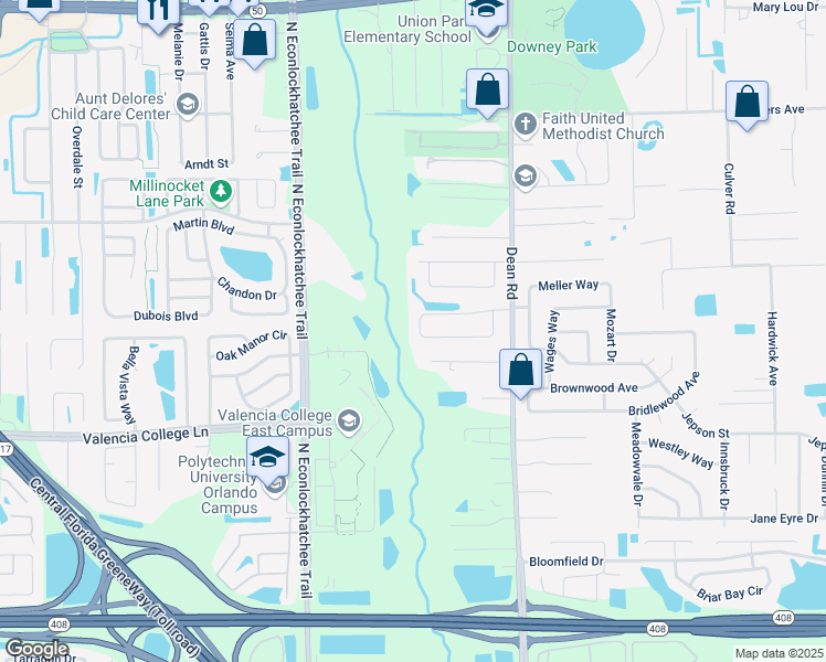 map of restaurants, bars, coffee shops, grocery stores, and more near 9838 Piney Point Circle in Orlando
