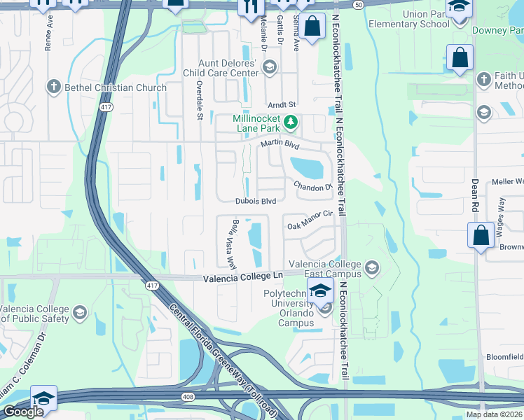 map of restaurants, bars, coffee shops, grocery stores, and more near 946 Vista Palma Way in Orlando