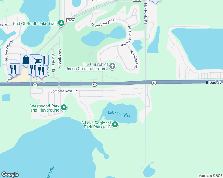 map of restaurants, bars, coffee shops, grocery stores, and more near 219 Compass Rose Drive in Groveland