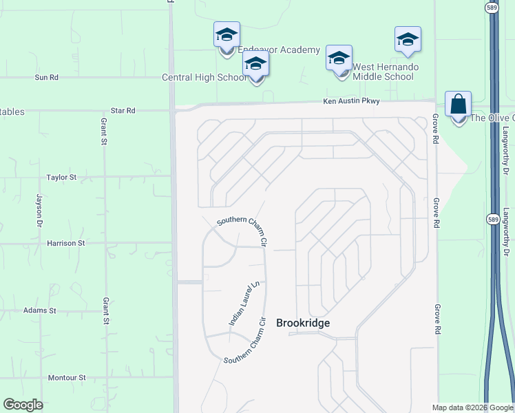 map of restaurants, bars, coffee shops, grocery stores, and more near 8751 Southern Charm Circle in Brooksville