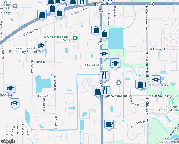 map of restaurants, bars, coffee shops, grocery stores, and more near 7579 Sun Tree Circle in Azalea Park