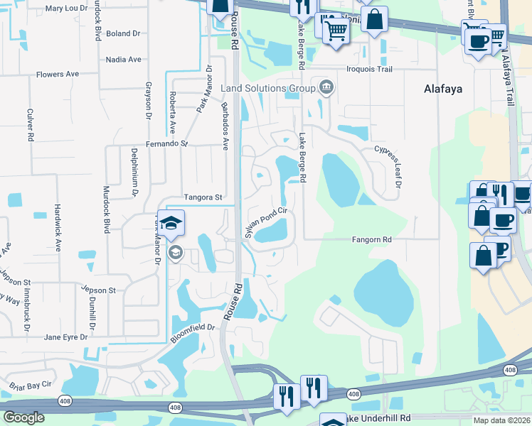 map of restaurants, bars, coffee shops, grocery stores, and more near 11164 Sylvan Pond Circle in Orlando