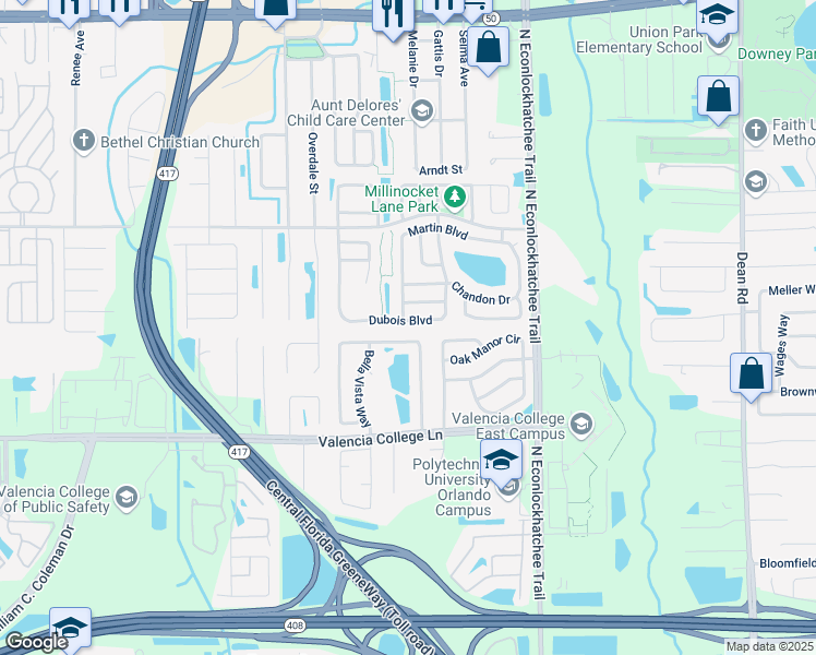 map of restaurants, bars, coffee shops, grocery stores, and more near 946 Vista Palma Way in Orlando