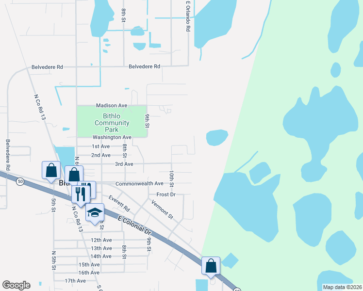 map of restaurants, bars, coffee shops, grocery stores, and more near 18936 2nd Avenue in Orlando