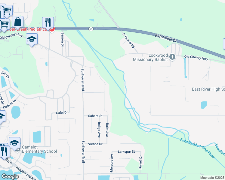 map of restaurants, bars, coffee shops, grocery stores, and more near 1215 Buist Street in Orlando