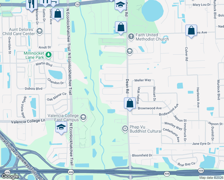 map of restaurants, bars, coffee shops, grocery stores, and more near 9905 Piney Point Circle in Orlando