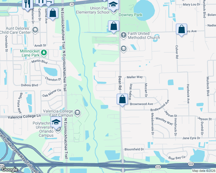 map of restaurants, bars, coffee shops, grocery stores, and more near 9915 Piney Point Circle in Orlando