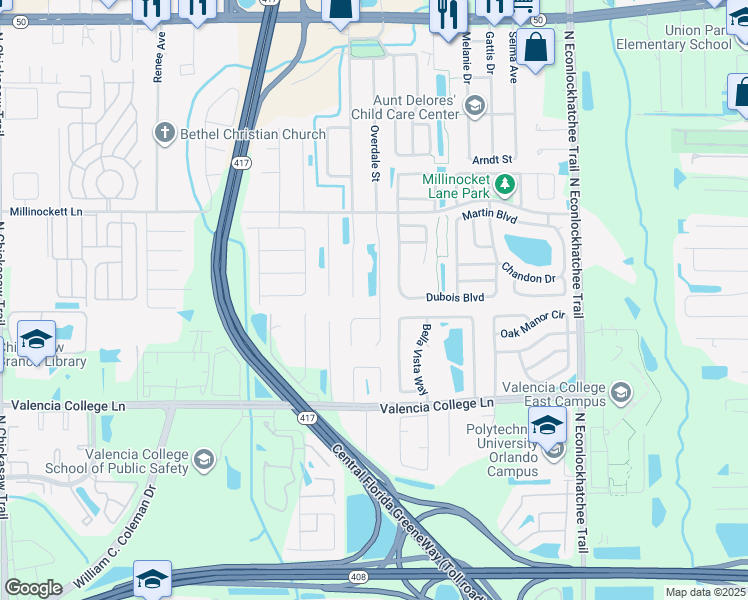 map of restaurants, bars, coffee shops, grocery stores, and more near 1037 Vista Palma Way in Orlando