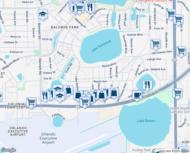 map of restaurants, bars, coffee shops, grocery stores, and more near 1137 Jamajo Boulevard in Orlando