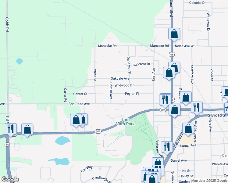 map of restaurants, bars, coffee shops, grocery stores, and more near 19476 Wildwood Drive in Brooksville