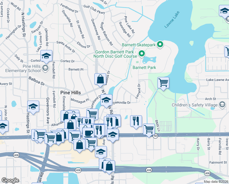 map of restaurants, bars, coffee shops, grocery stores, and more near 928 Alecon Drive in Orlando