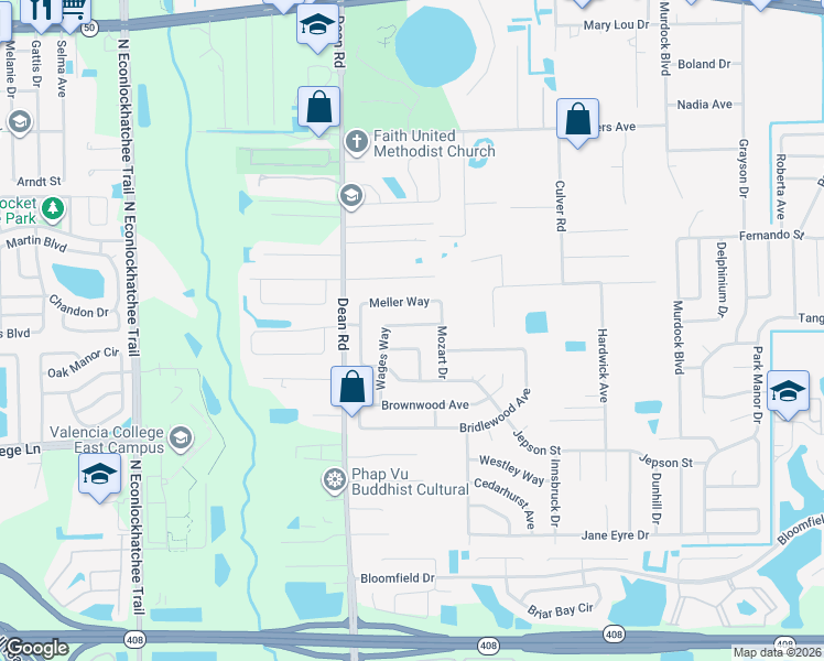 map of restaurants, bars, coffee shops, grocery stores, and more near 990 Wages Way in Orlando