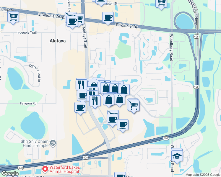 map of restaurants, bars, coffee shops, grocery stores, and more near 1068 Sophie Boulevard in Orlando
