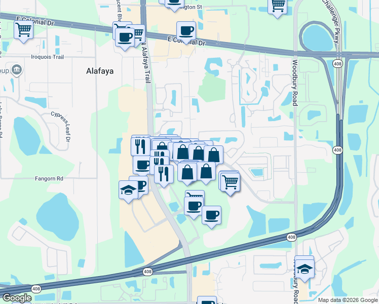 map of restaurants, bars, coffee shops, grocery stores, and more near 1068 Sophie Boulevard in Orlando