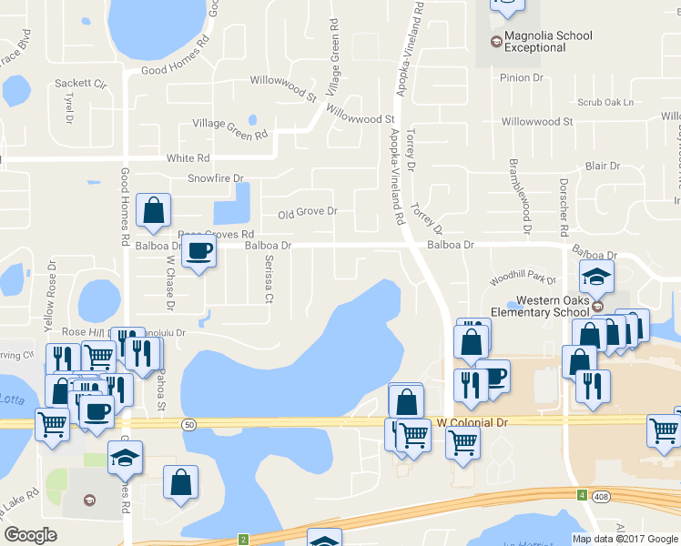 map of restaurants, bars, coffee shops, grocery stores, and more near 1247 Woodman Way in Orlando