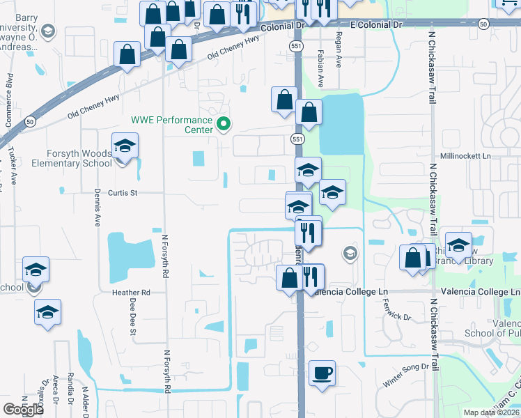map of restaurants, bars, coffee shops, grocery stores, and more near 7363 Azalea Cove Circle in Azalea Park