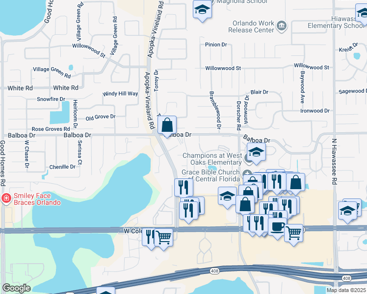 map of restaurants, bars, coffee shops, grocery stores, and more near 1016 Lake Sherwood Drive in Orlando
