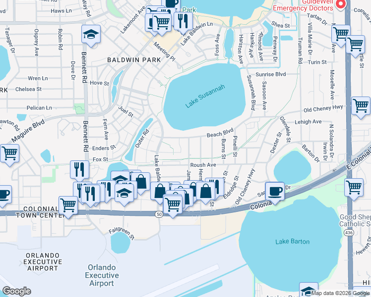 map of restaurants, bars, coffee shops, grocery stores, and more near 1212 Jamajo Boulevard in Orlando