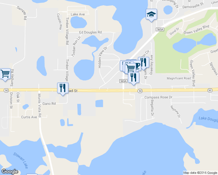 map of restaurants, bars, coffee shops, grocery stores, and more near 7989 Highway 50 in Groveland
