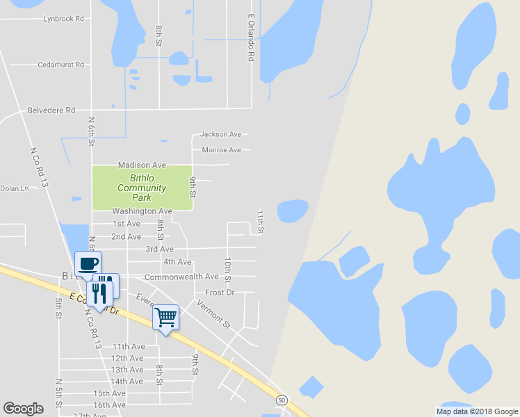 map of restaurants, bars, coffee shops, grocery stores, and more near 11th Street in Orlando