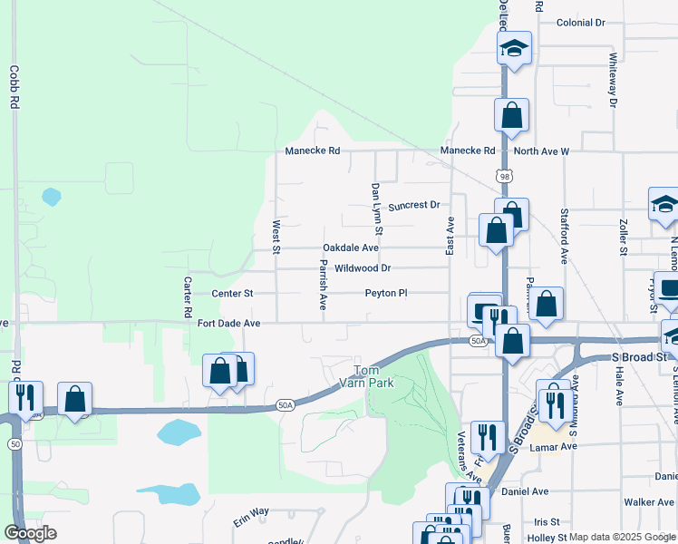 map of restaurants, bars, coffee shops, grocery stores, and more near 19476 Wildwood Drive in Brooksville