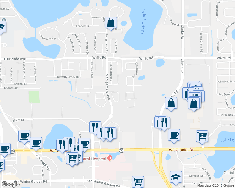 map of restaurants, bars, coffee shops, grocery stores, and more near 927 Hire Circle in Ocoee